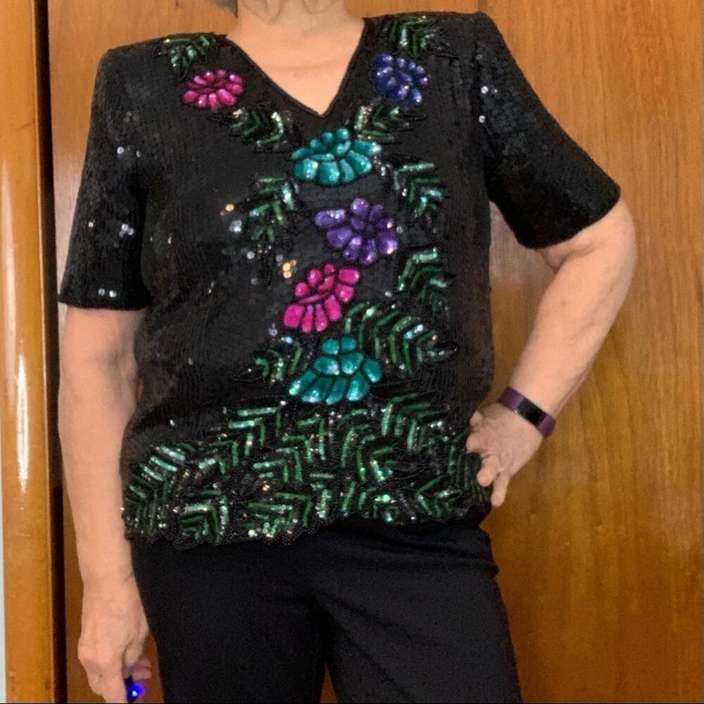 Vintage Stenay Beaded Evening Top M Glam Luxe Old Money Cocktail Party Holidays